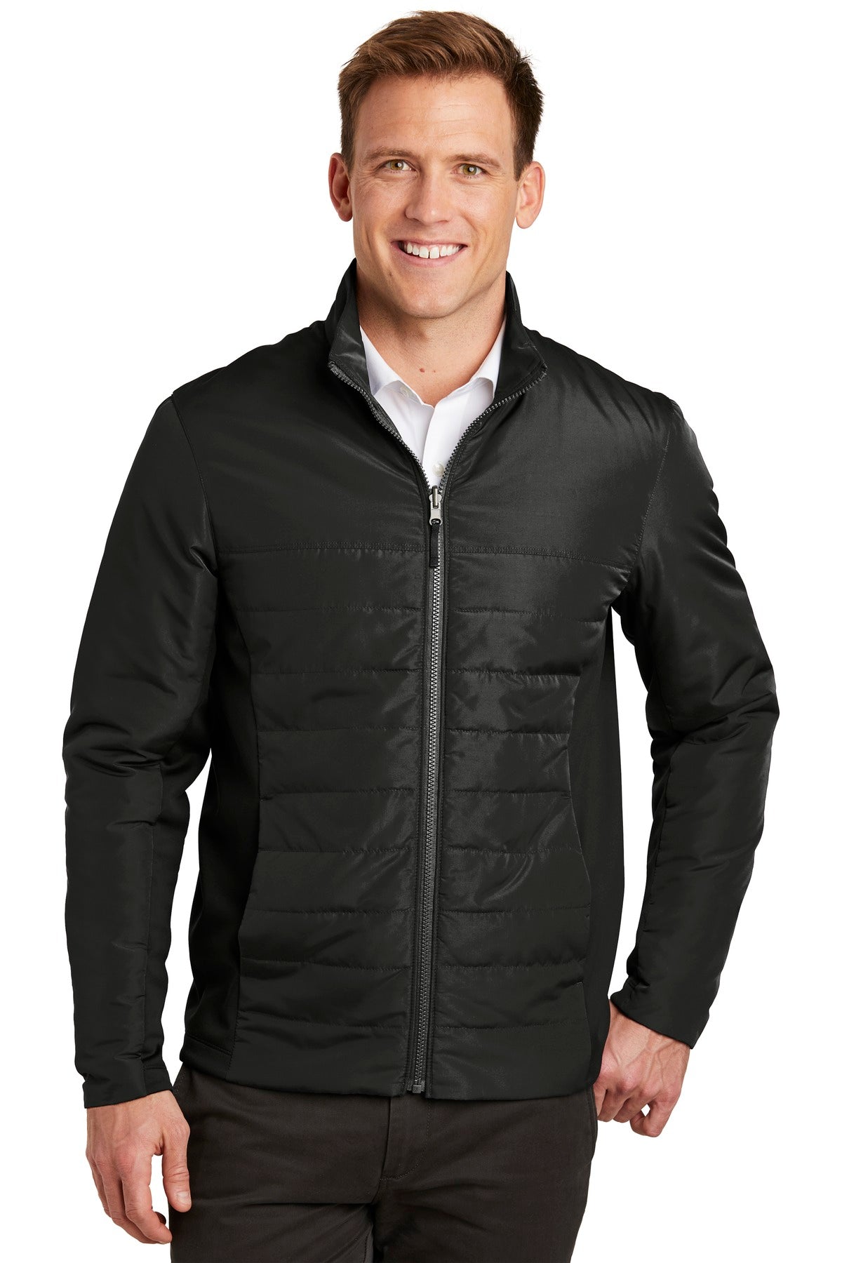 Front View of Deep Black Port Authority Collective Insulated Jacket. J902  - XS