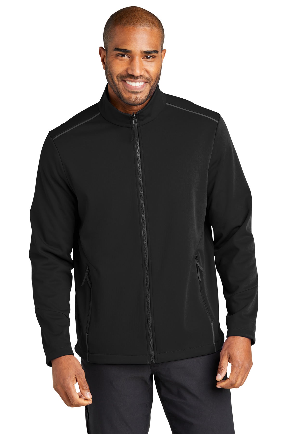 Front View of DeepBlack Port Authority Collective Tech Soft Shell Jacket J921  - XS