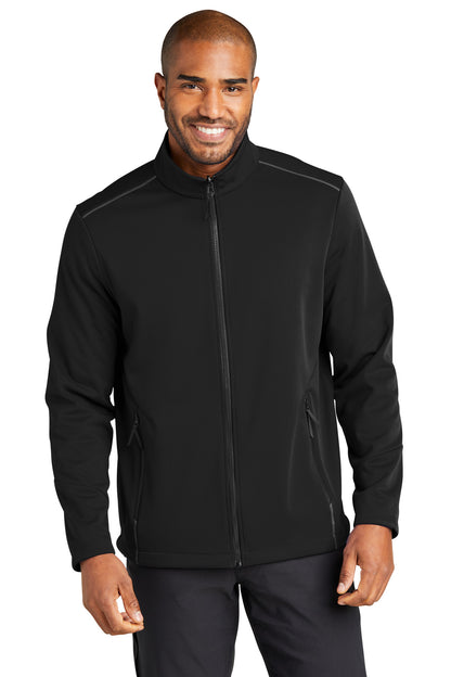 Front View of DeepBlack Port Authority Collective Tech Soft Shell Jacket J921  - XS