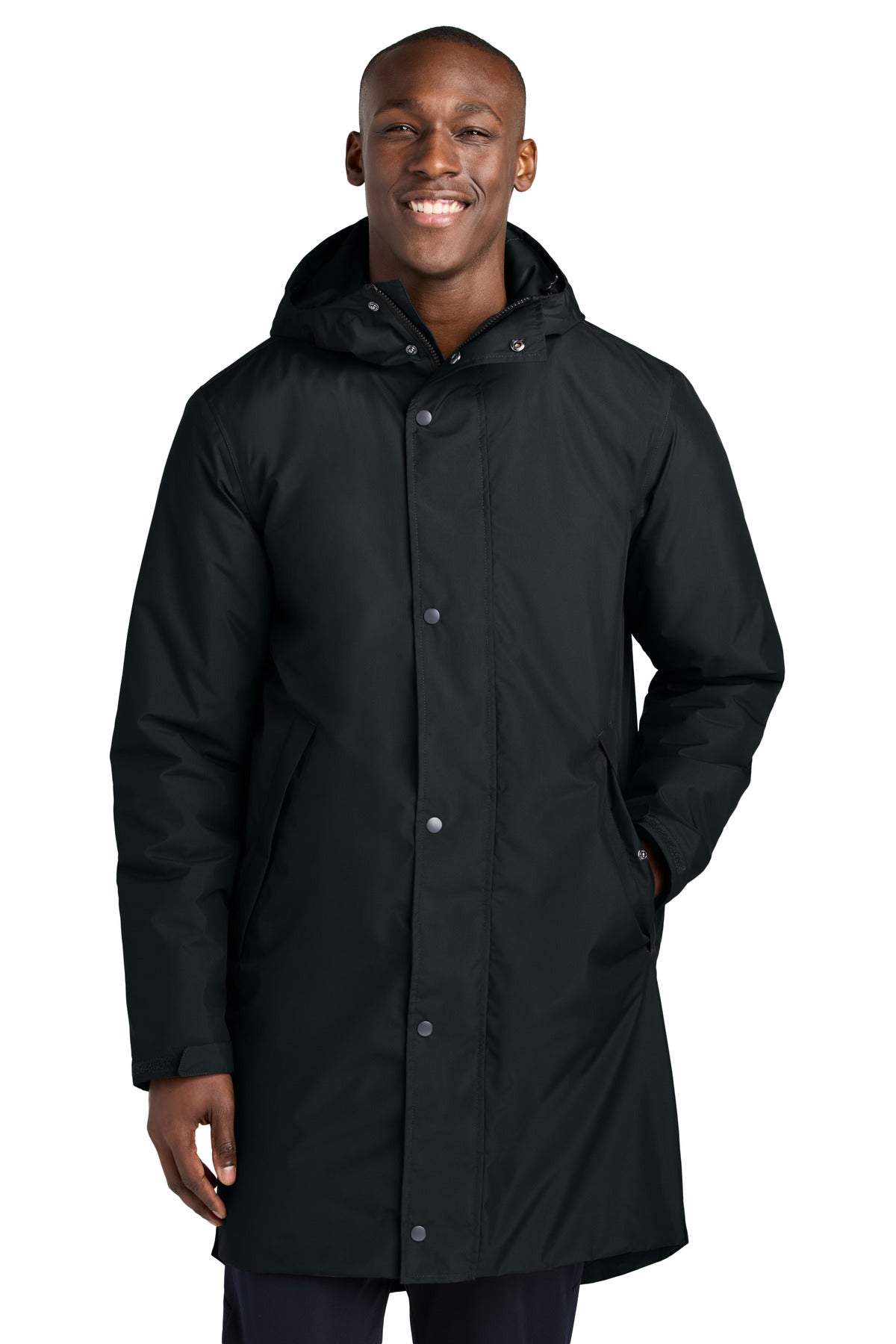 Front View of Black Sport-Tek Waterproof Insulated Sideline Parka JST55  - XS