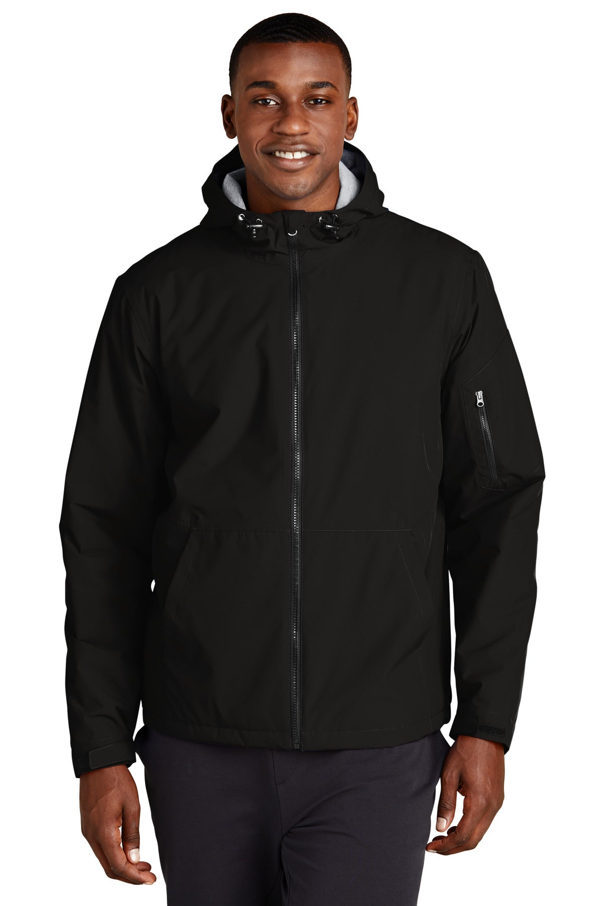 Front View of Black Sport-Tek Waterproof Insulated Jacket JST56  - XS