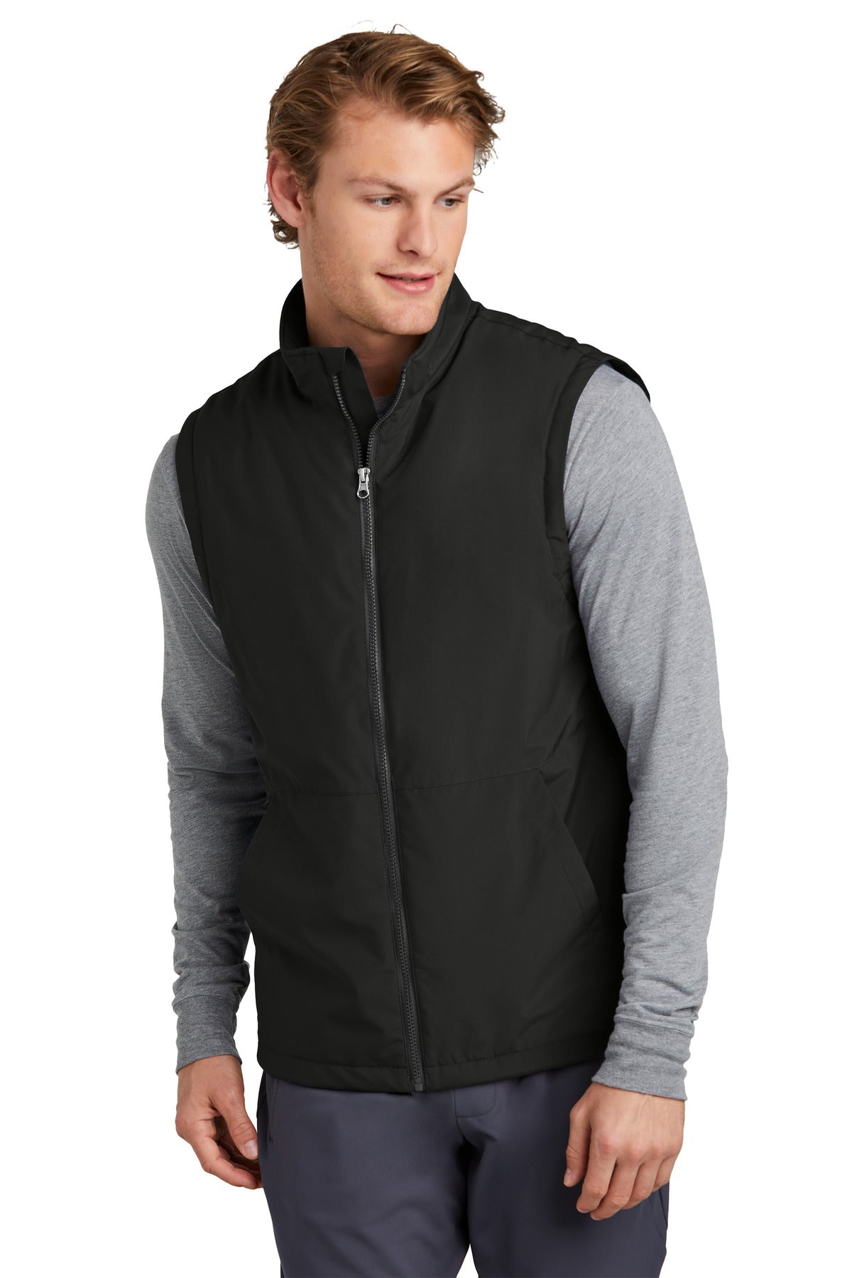 Front View of Black Sport-Tek Insulated Vest JST57  - XS