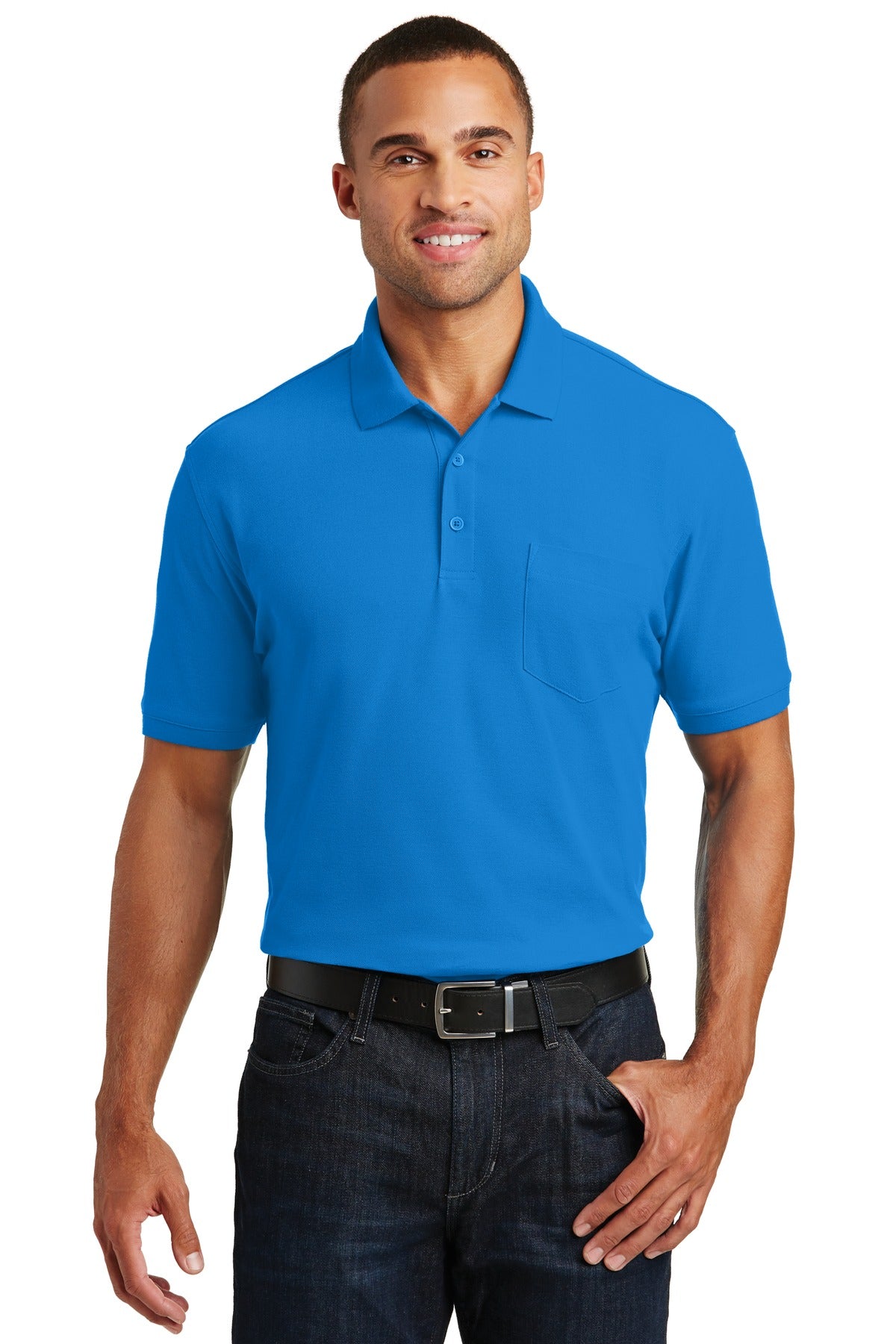 Front View of Coastal Blue Port Authority Core Classic Pique Pocket Polo. K100P  - XS