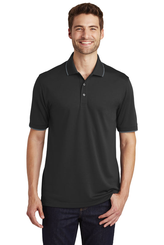 Front View of Dp Black/Graph Port Authority Dry Zone UV Micro-Mesh Tipped Polo. K111  - XS