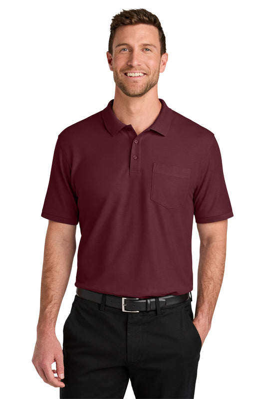 Front View of Burgundy Port Authority Wearever Signature Pique Pocket Polo K200P  - XS
