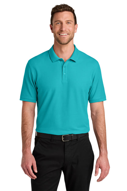 Front View of Aquamarine Port Authority Wearever Signature Pique Polo K200  - XS