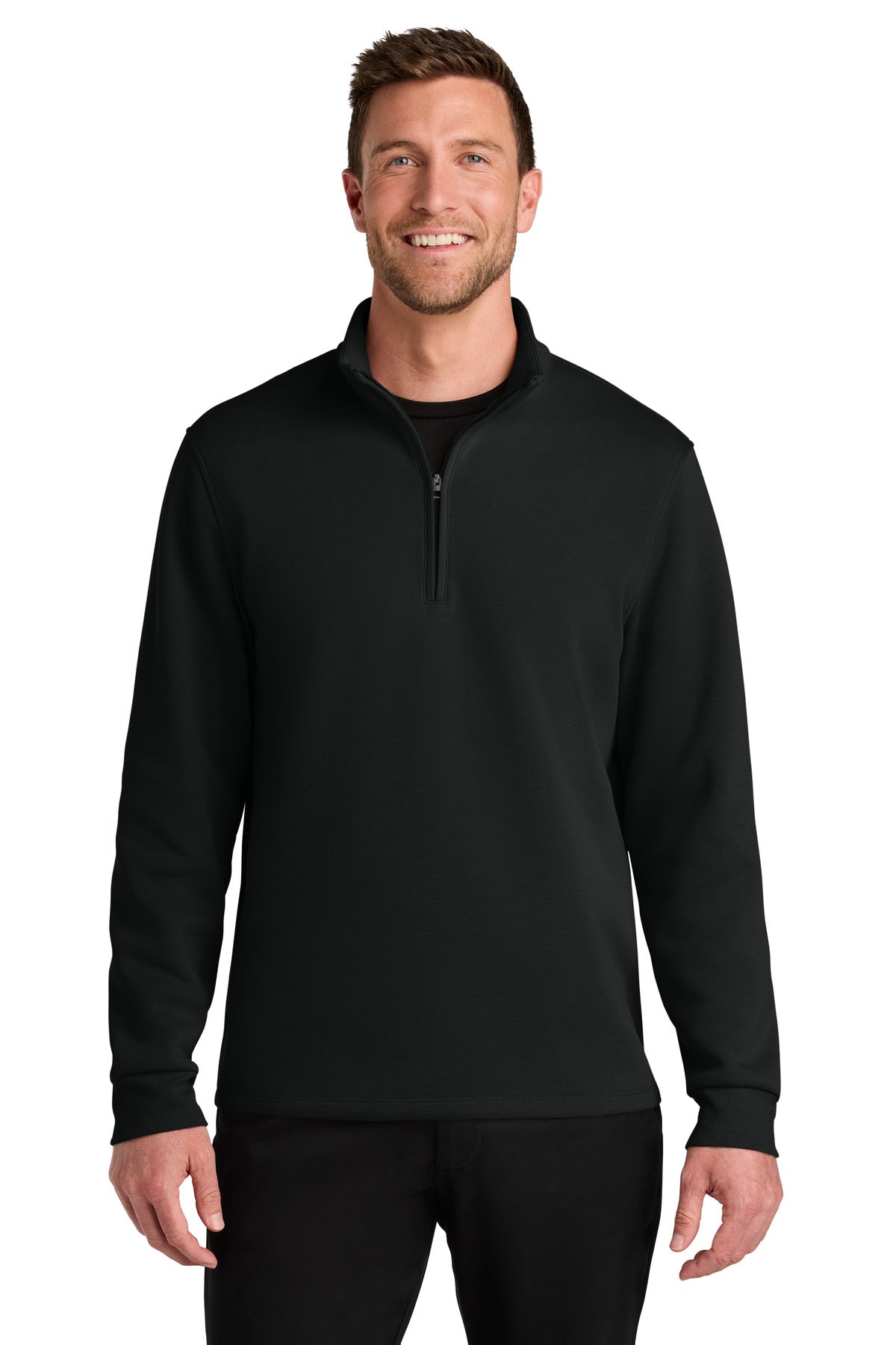 Front View of DeepBlack Port Authority Wearever Signature Double Pique 1/4-Zip K210  - XS