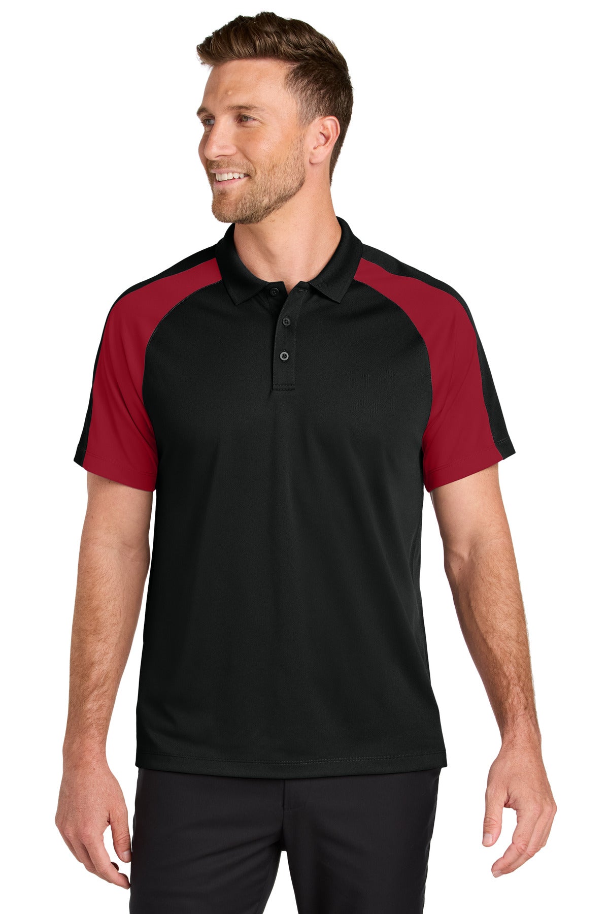 SanMar K247_deepblackrichred_model_front.jpg