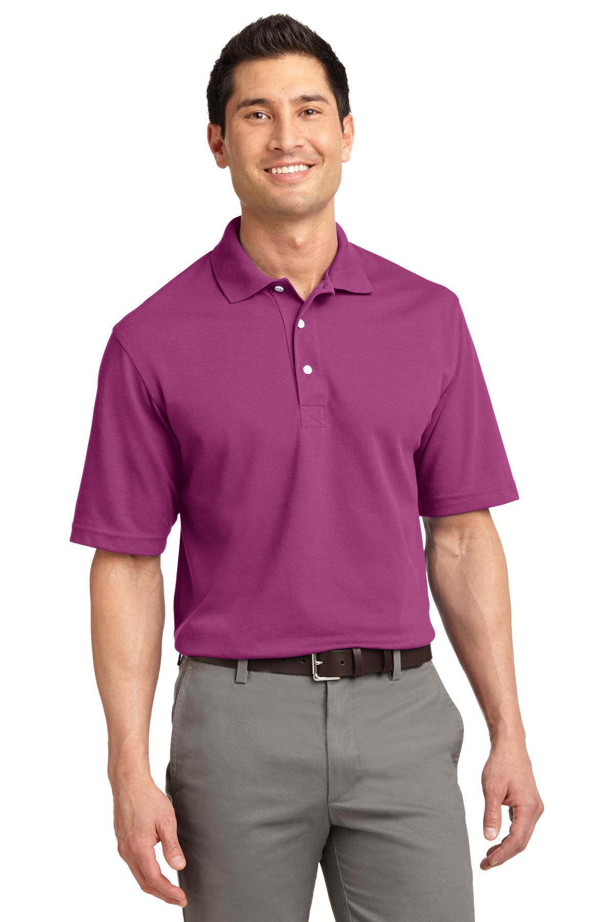 Front View of Boysenbry Pink Port Authority Rapid Dry Polo. K455  - XS