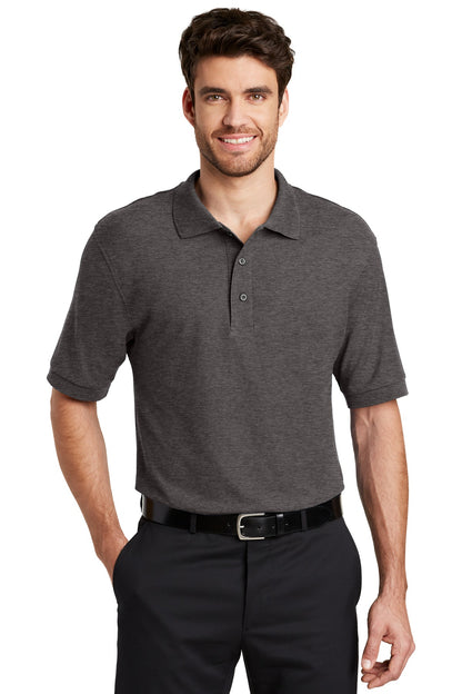 Front View of Char Hthr Grey Port Authority Silk Touch Polo K500  - XS