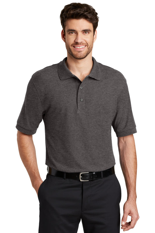 Front View of Char Hthr Grey Port Authority Silk Touch Polo K500  - XS