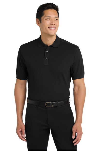 Front View of Black Port Authority Stretch Pique Polo. K555  - XS