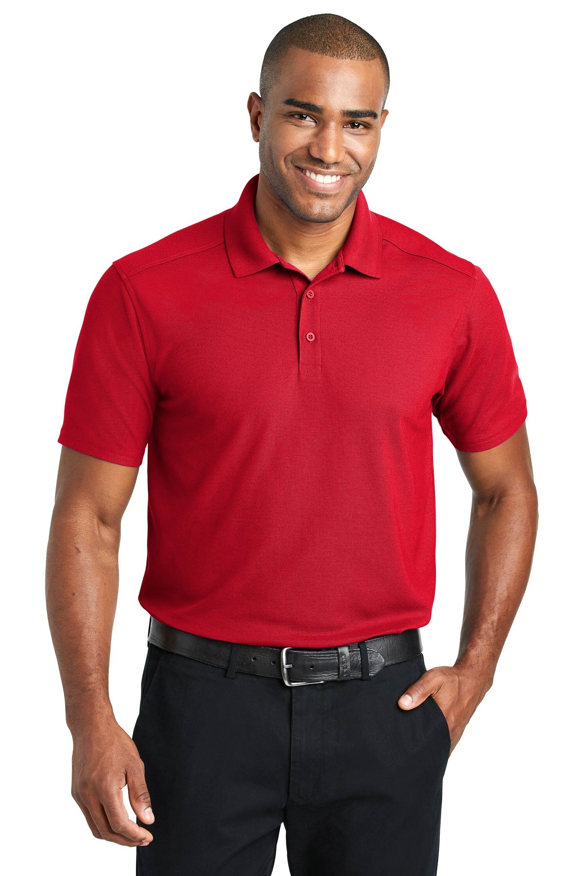 Front View of Apple Red Port Authority EZPerformance Pique Polo. K600  - XS