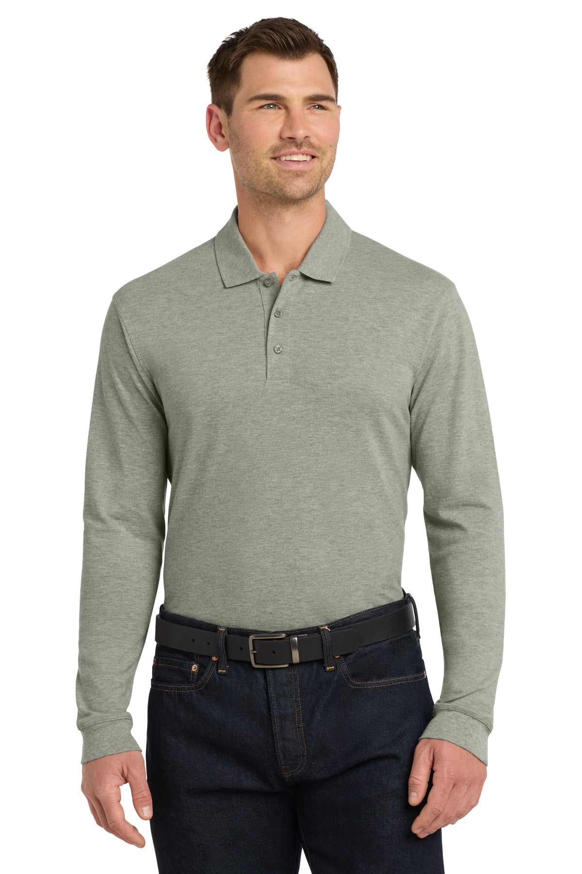 SanMar K8000LS_oxfordheather_model_front.jpg