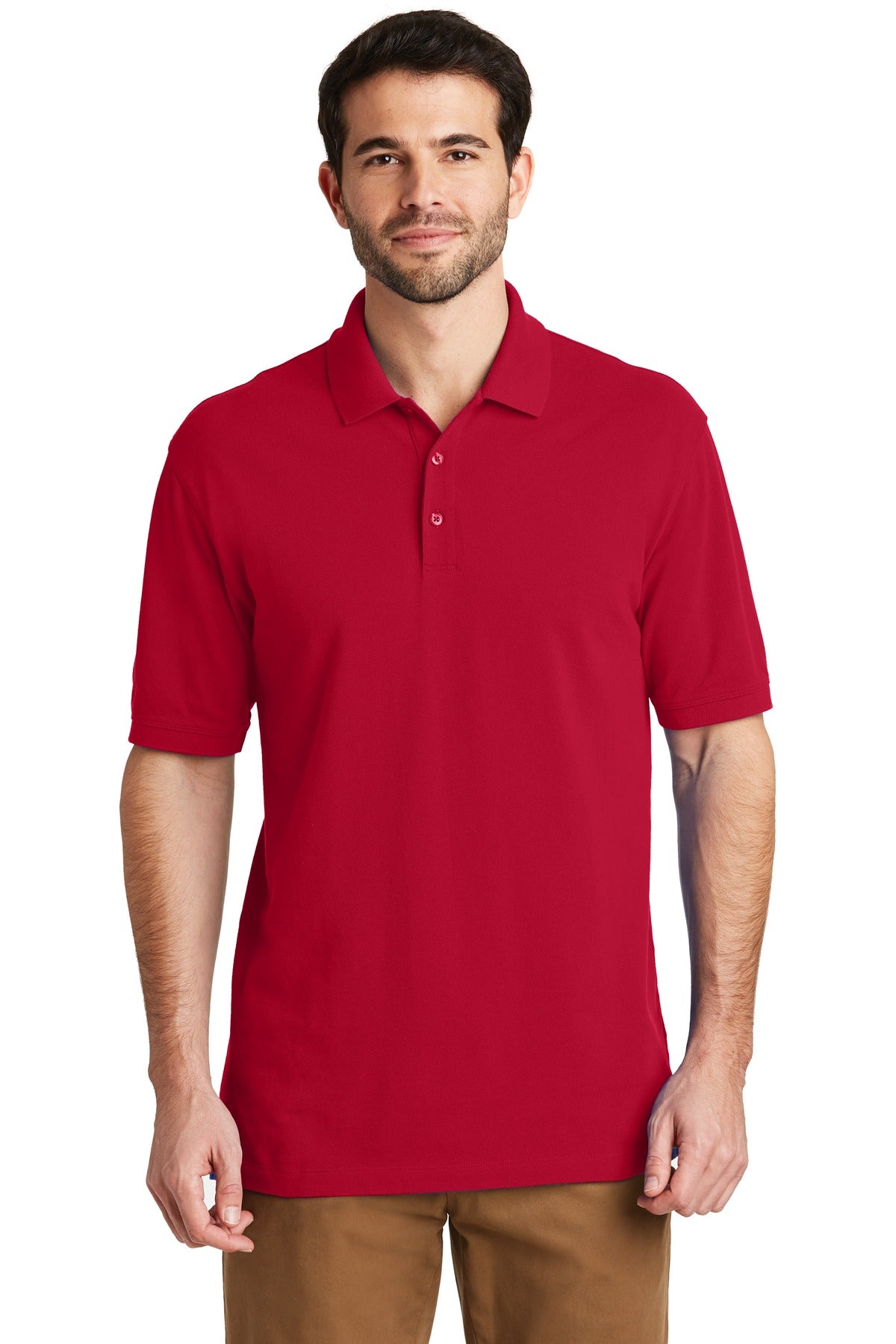 Front View of Apple Red Port Authority EZCotton Polo. K8000  - XS
