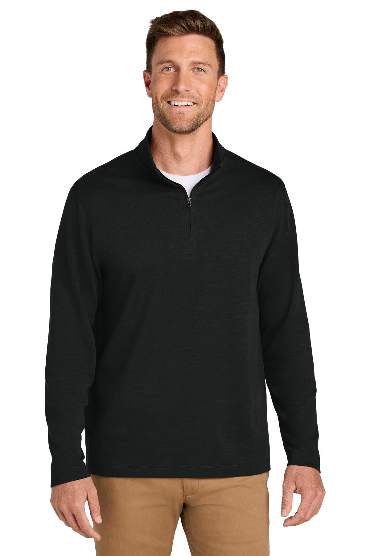 Front View of DeepBlack Port Authority Breakwater 1/4-Zip Pullover K820  - XS
