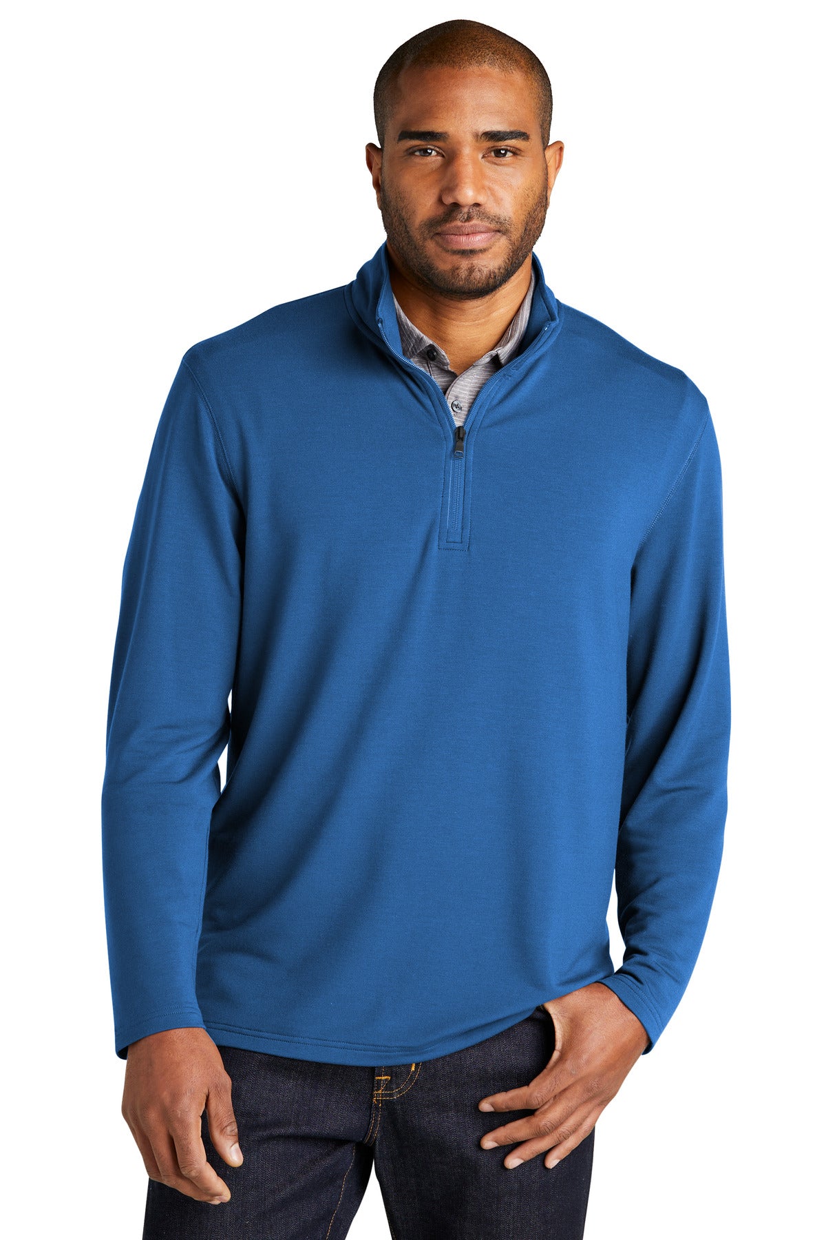 Front View of AegeanBlue Port Authority Microterry 1/4-Zip Pullover K825  - XS