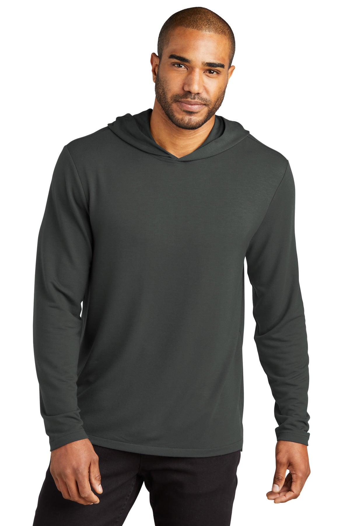 Front View of Charcoal Port Authority Microterry Pullover Hoodie K826  - XS
