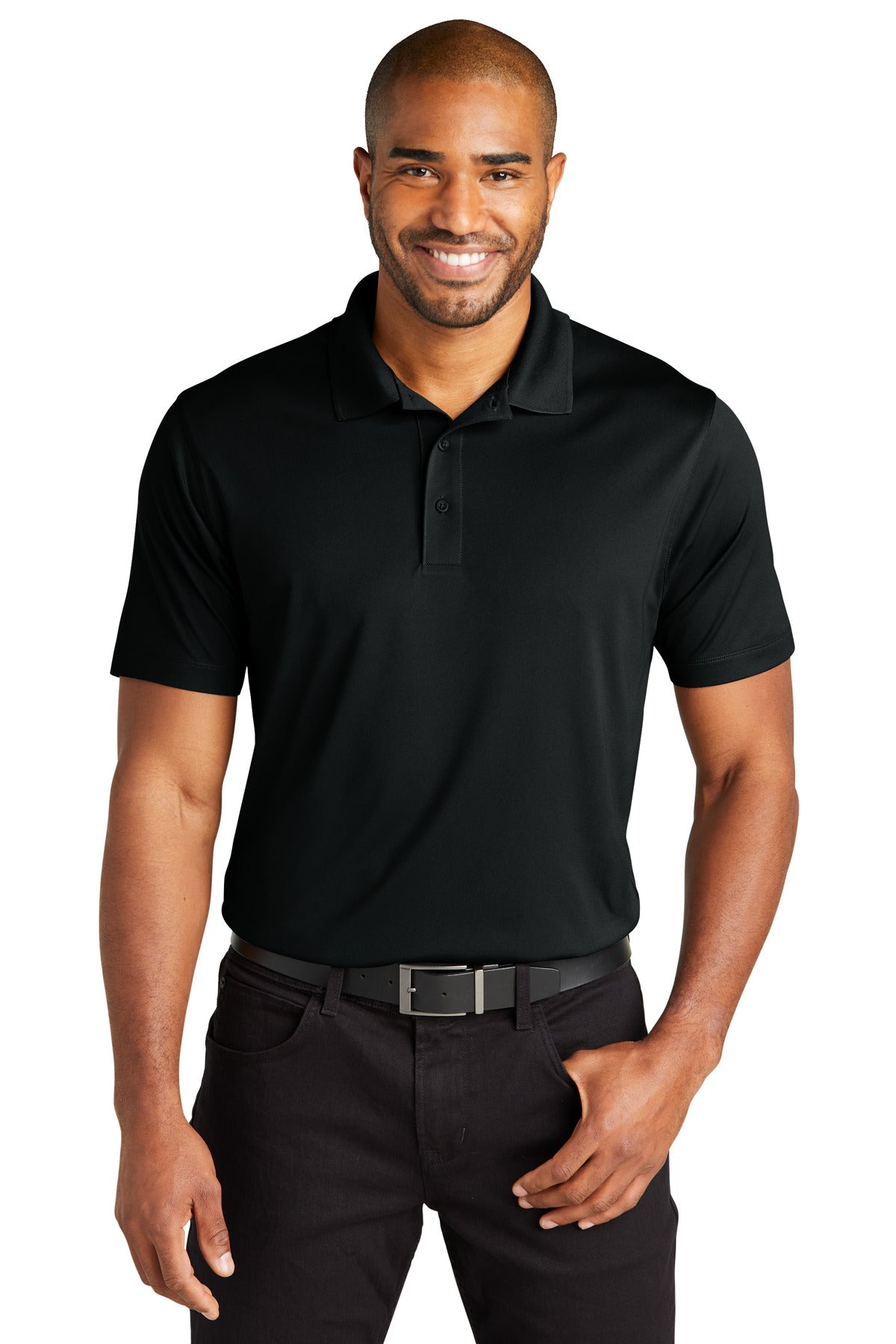 Front View of DeepBlack Port Authority C-FREE Performance Polo K863  - XS