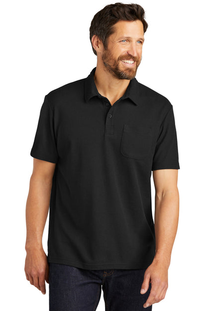Front View of Black Port Authority C-FREE Cotton Blend Pique Pocket Polo K868  - XS