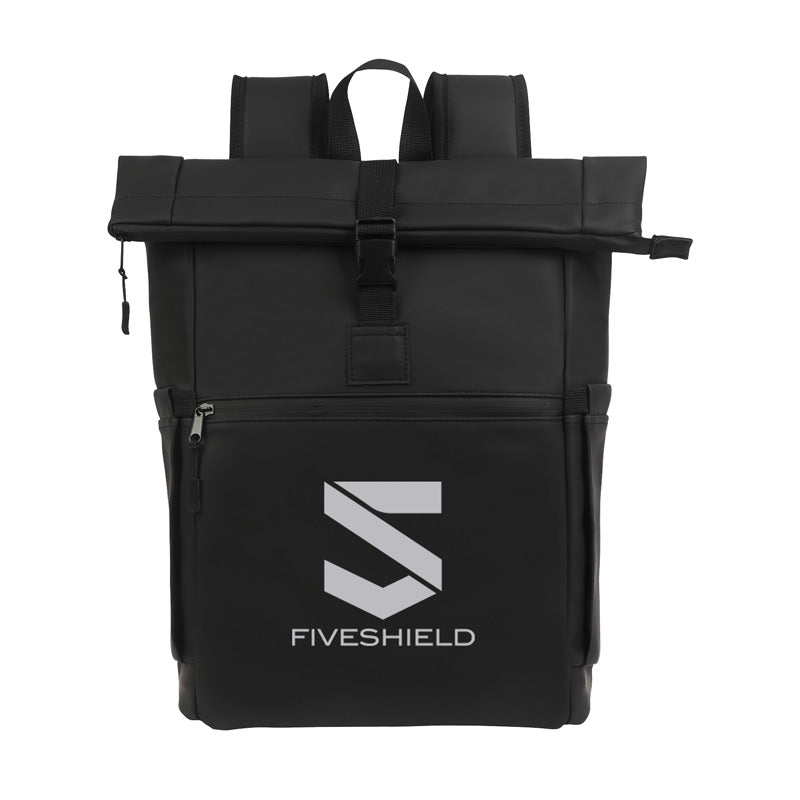 Black Casey PU Roll-Top Laptop Backpack