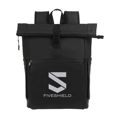 Black Casey PU Roll-Top Laptop Backpack