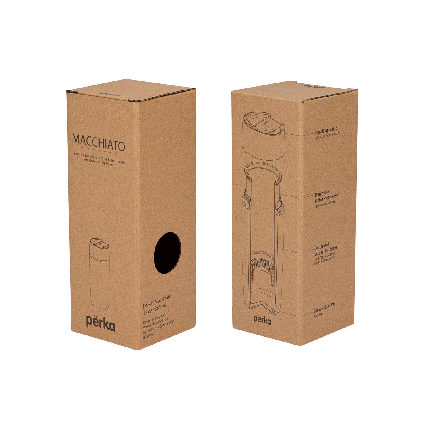 Perka® Macchiato 12 oz. Double Wall Coffee/Tea Press Tumbler