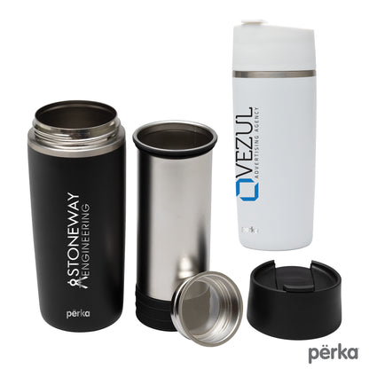 Perka® Macchiato 12 oz. Double Wall Coffee/Tea Press Tumbler