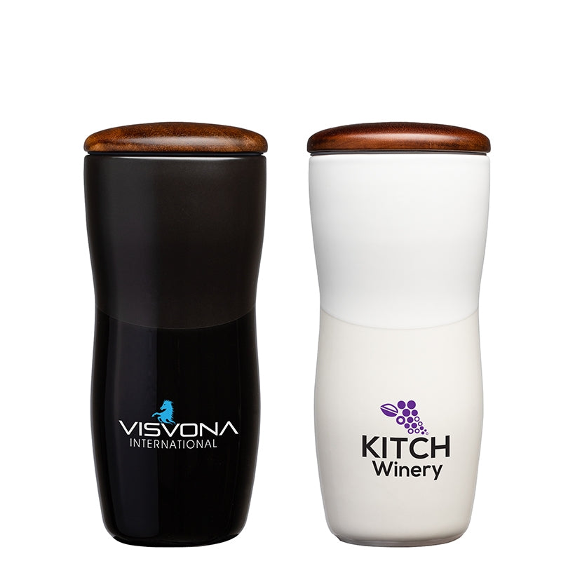 N/A Tarrazu 12 oz. Double Wall Ceramic Tumbler w/ Wood Lid