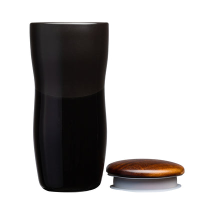 Tarrazu 12 oz. Double Wall Ceramic Tumbler w/ Wood Lid