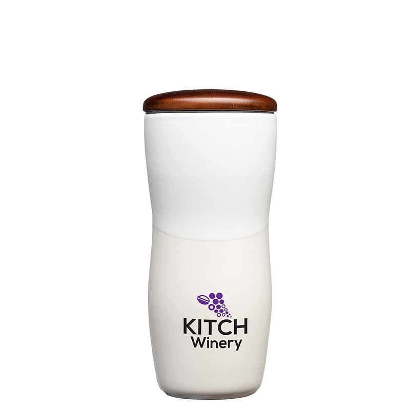 Tarrazu 12 oz. Double Wall Ceramic Tumbler w/ Wood Lid