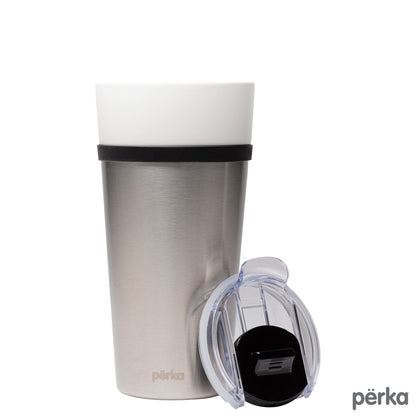 Perka® Linden 14 oz. Double Wall Ceramic Tumbler w/  Stainless Steel Outer