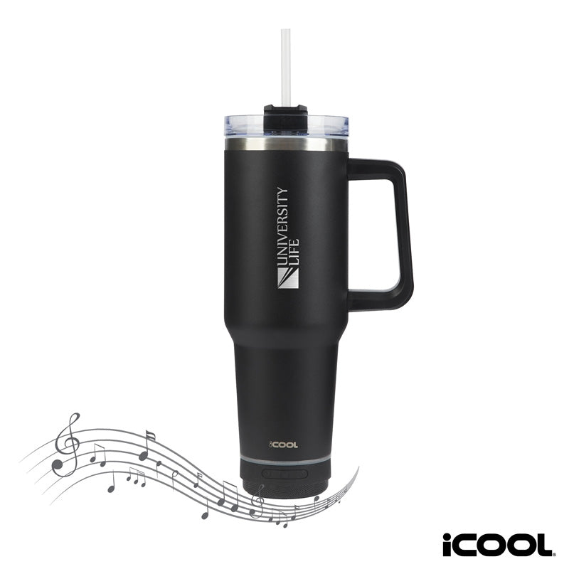 iCOOL® Borrego 40 oz. Double Wall, Stainless Steel Travel Mug with Speaker
