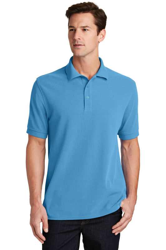 Front View of Aquatic Blue Port & Co Combed Ring Spun Pique Polo. KP1500  - XS