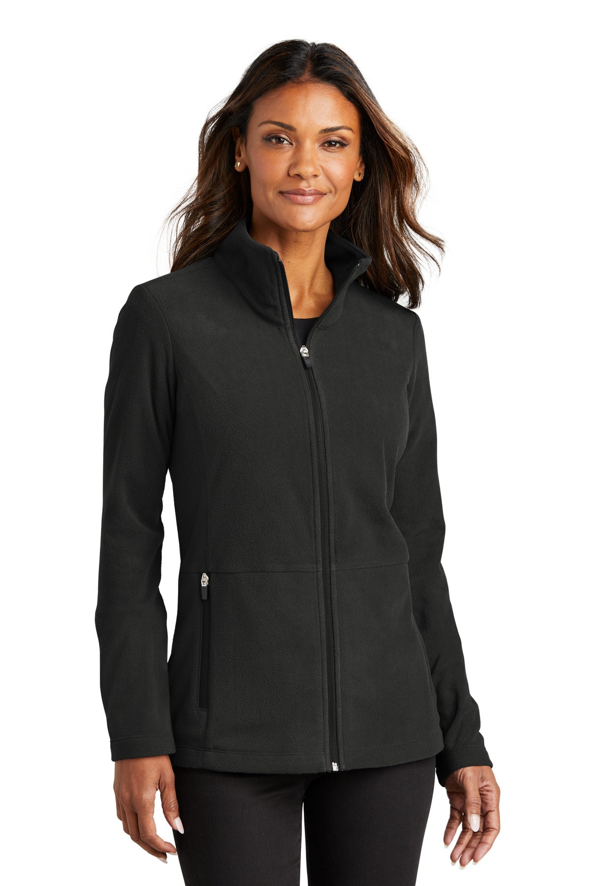 Front View of Black Port Authority Women's Accord Microfleece Jacket L151  - S