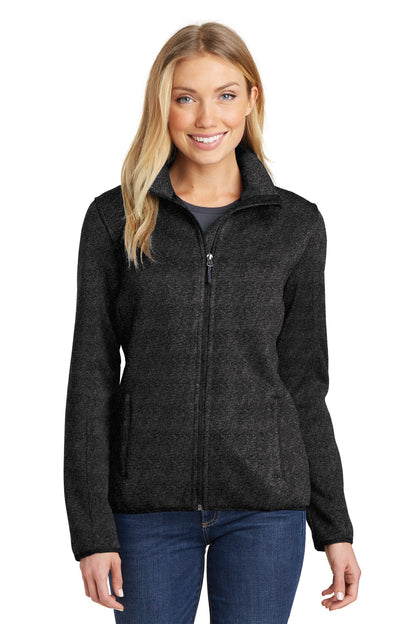 Front View of Black Hthr Port Authority Women's Sweater Fleece Jacket. L232  - XS