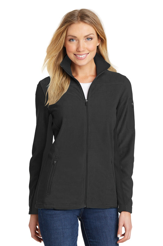 Front View of Black/Black Port Authority Women's Summit Fleece Full-Zip Jacket. L233  - M