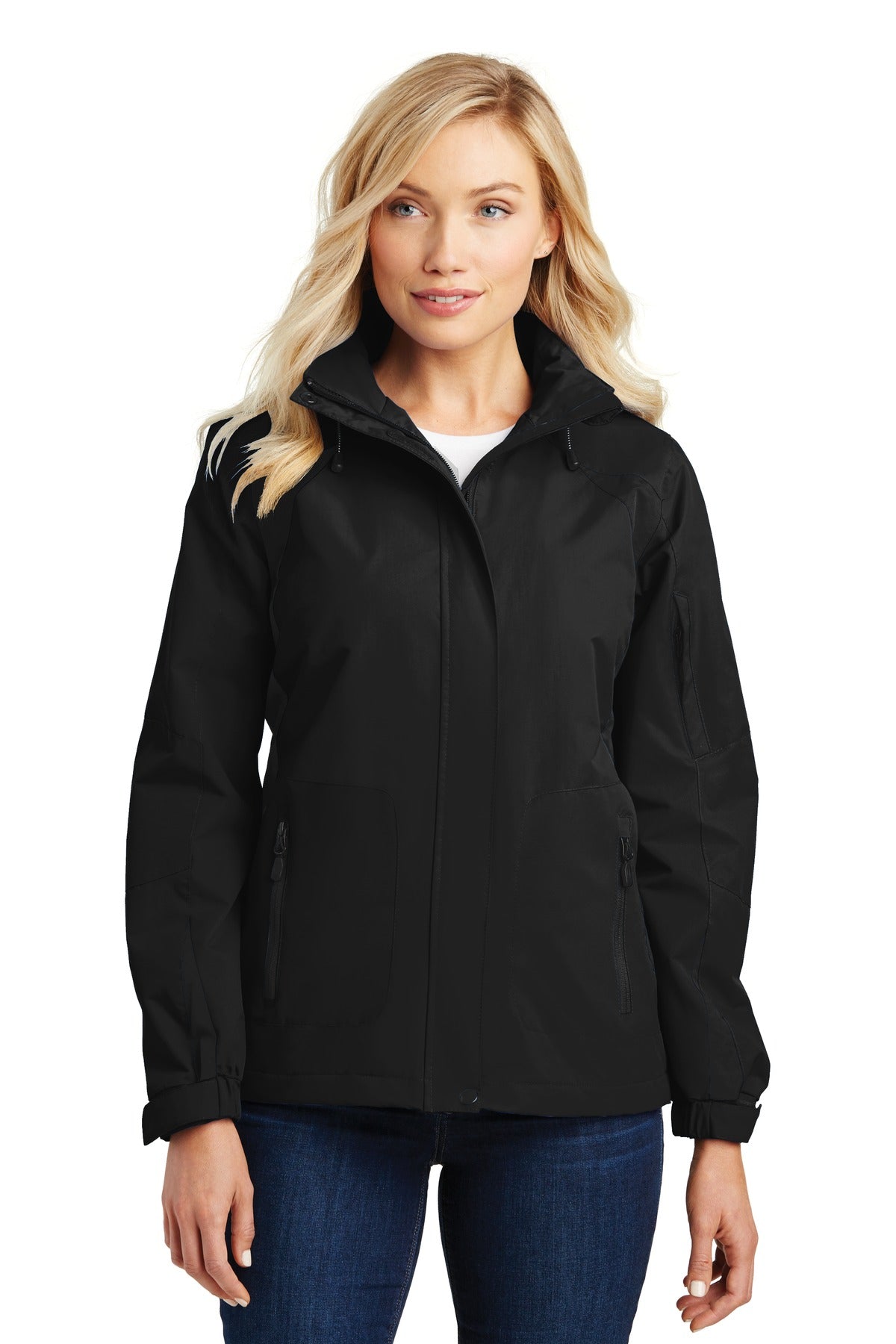 Front View of Black/Black Port Authority Women's All-Season II Jacket. L304  - 4XL