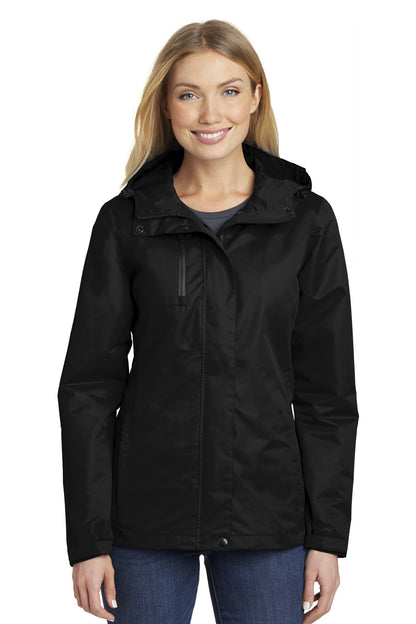 Front View of Black Port Authority Women's All-Conditions Jacket. L331  - XL