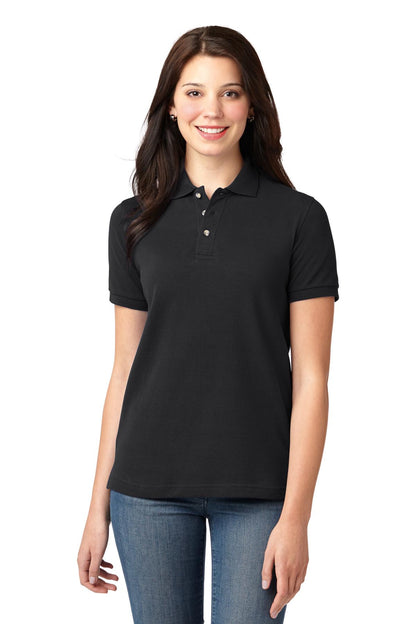 Front View of Black Port Authority Women's Heavyweight Cotton Pique Polo. L420  - XS