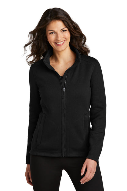 Front View of DeepBlack Port Authority Women's Arc Sweater Fleece Jacket L428  - S