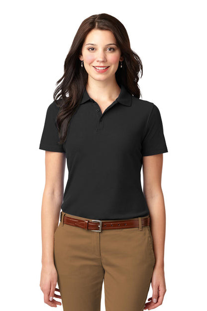 Front View of Black Port Authority Women's Stain-Resistant Polo. L510  - L