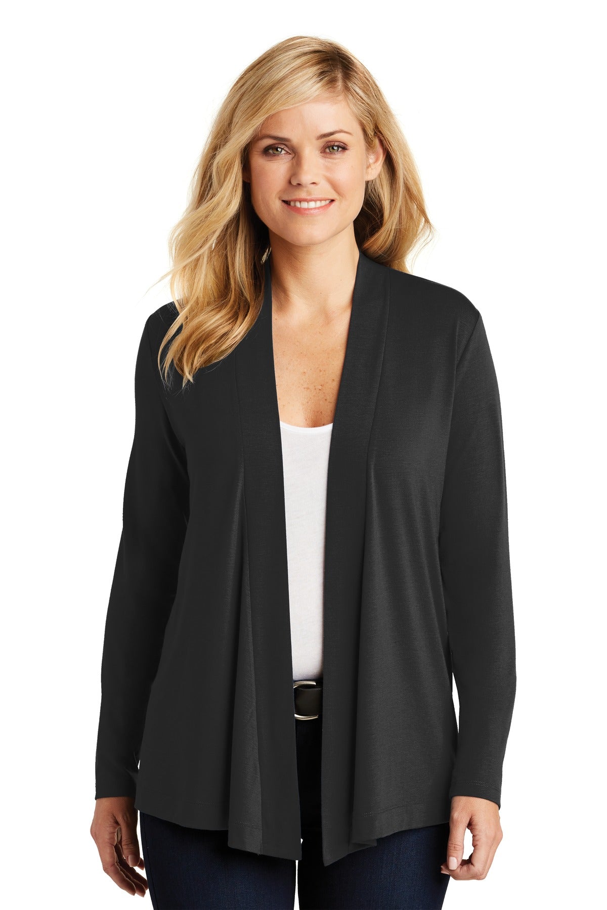 Front View of Black Port Authority Women's Concept Open Cardigan. L5430  - XL