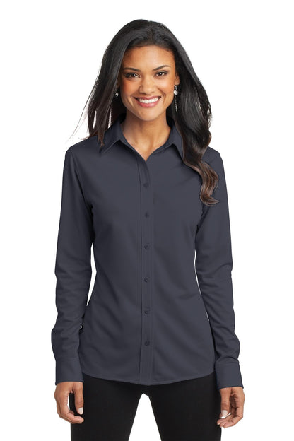 Front View of Battleship Gry Port Authority Women's Dimension Knit Dress Shirt. L570  - M