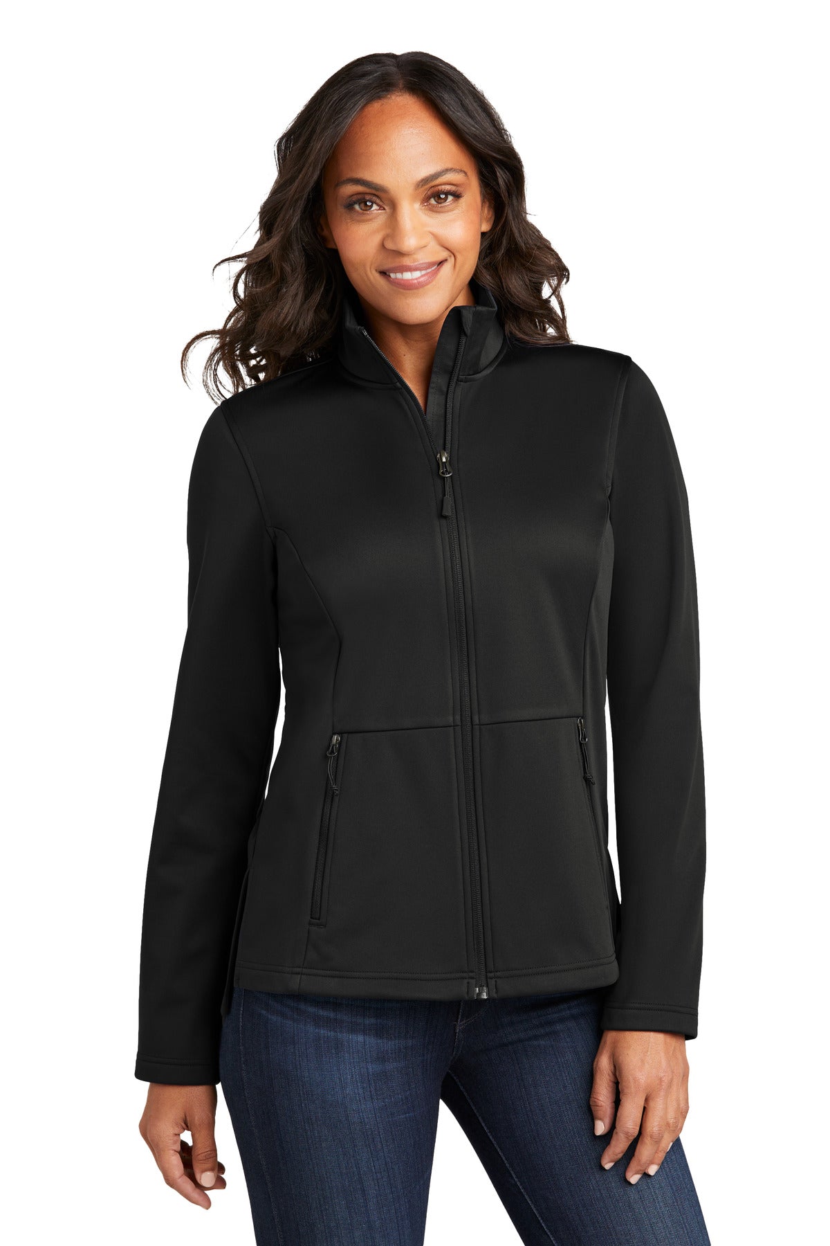 Front View of DeepBlack Port Authority Women's Flexshell Jacket L617  - XS