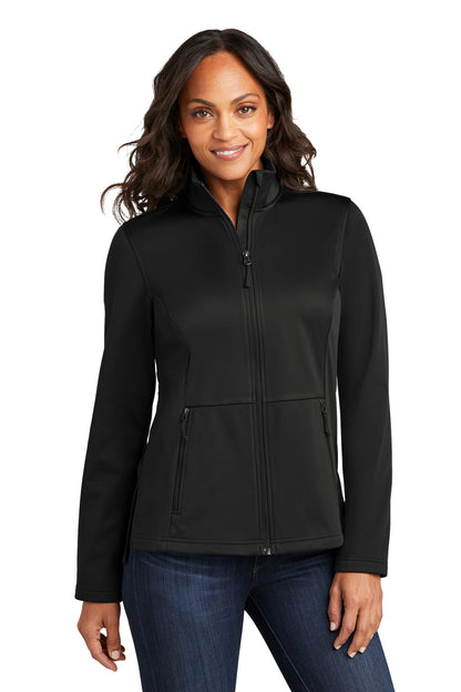 Front View of DeepBlack Port Authority Women's Flexshell Jacket L617  - XS