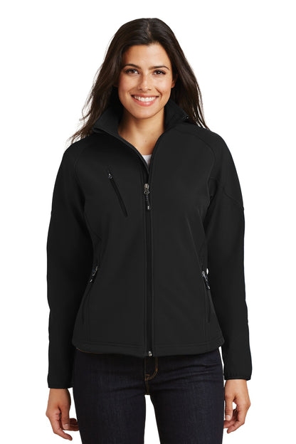 Front View of Black Port Authority Women's Textured Soft Shell Jacket. L705  - S