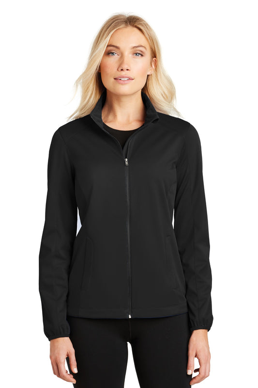 Front View of Deep Black Port Authority Women's Active Soft Shell Jacket. L717  - XS