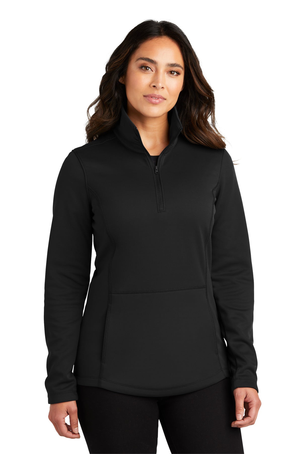 Front View of DeepBlack Port Authority Women's Smooth Fleece 1/4-Zip L804  - XS