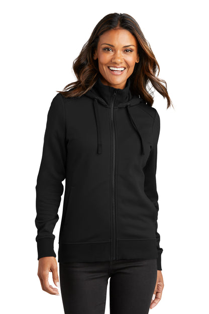 Front View of DeepBlack Port Authority Women's Smooth Fleece Hooded Jacket L814  - 3XL